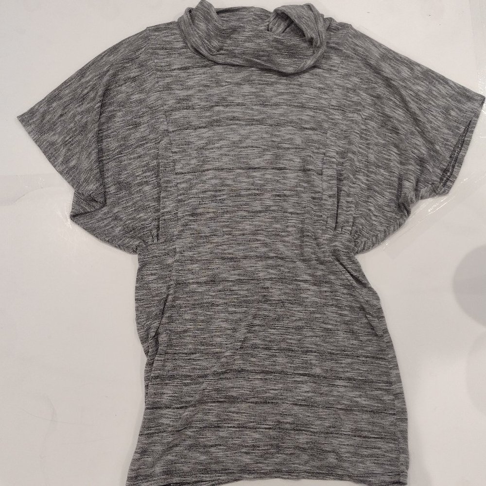 Vibe USA Sweater Tunic long short sleeve Gray Small Cowl Neck Flutter Sleeve